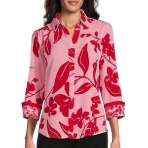 Investments Woven Bold Palm 3/4 Sleeve Point Collar Button